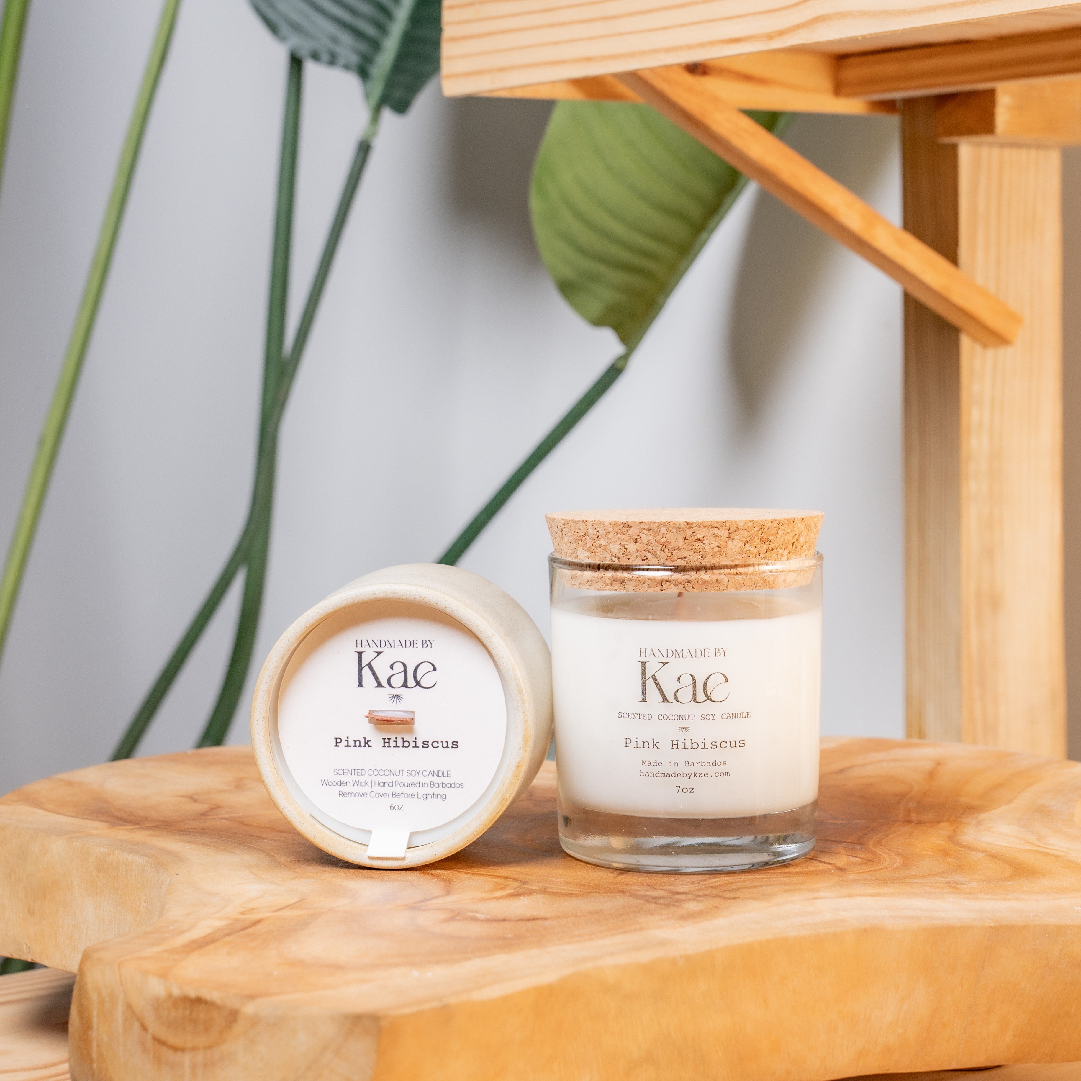 Pink Hibiscus Wooden Wick Candle